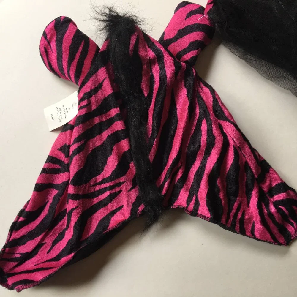 New Zebra Costume Dress 6/7 Hat Pink Black Tutu Skirt Tail Ears Halloween